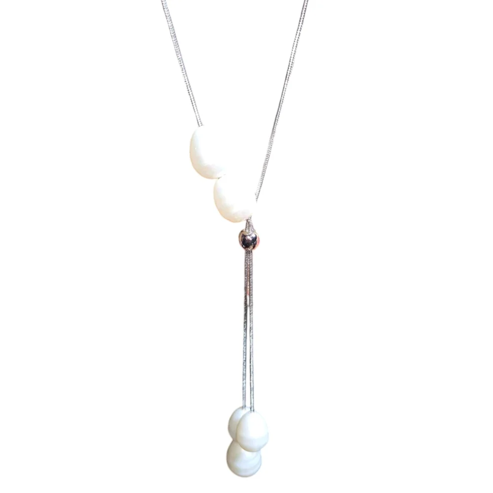 Chico's Faux Freshwater Pearl Silver Tone Snake Chain Adjustable Lariat Necklace